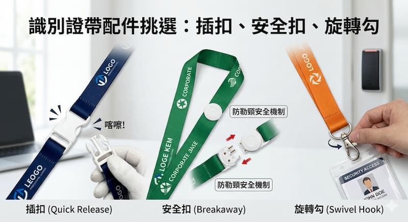 識別證帶配件挑選：插扣、安全扣、旋轉勾